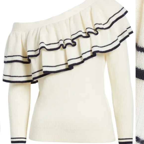 Nwt Frame Denim Ruffle One Shoulder Wool Blend Asymmetrical Sweater - Picture 4 of 16